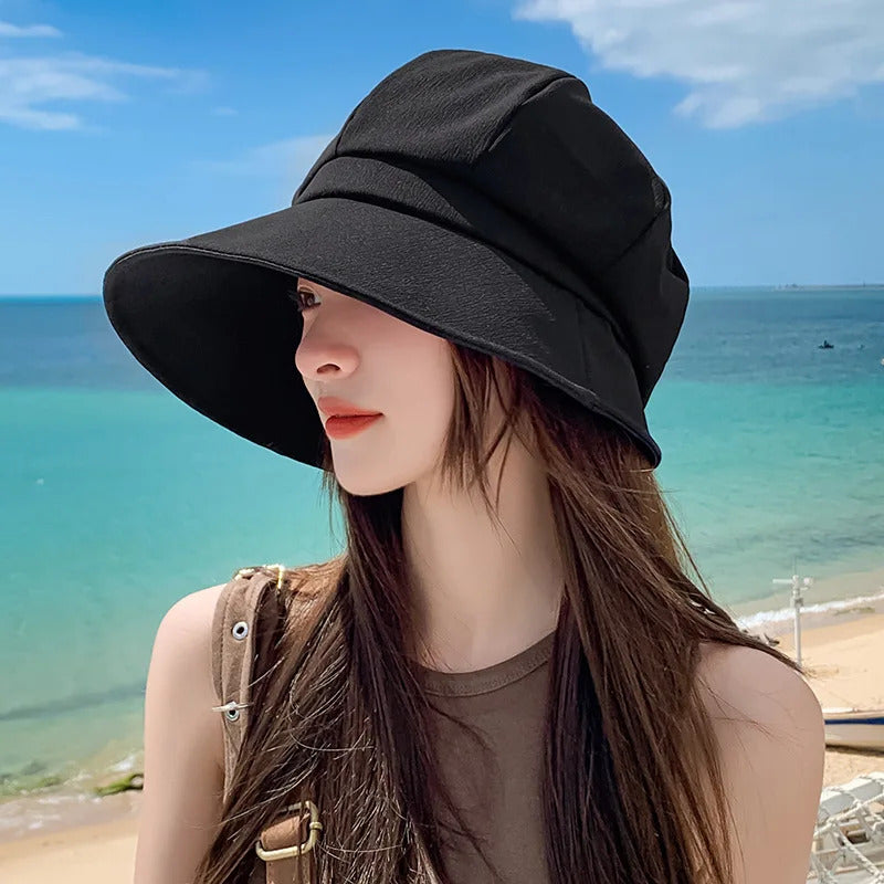 帽子女Korean Solid Color Women Bucket Hat Spring Summer Outdoor Large Brim Sunscreen Cap For Female Girl Beach Tour Sloughy Pile Caps