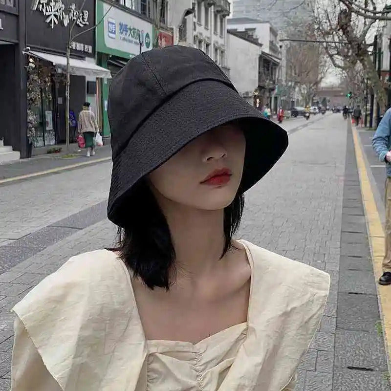 帽子女Summer Spring Black Women Bucket Hat Casual Cotton Solid Color Panama Cap Outdoor Beach Visor Sun Hats Lady Girl Fisherman Cap