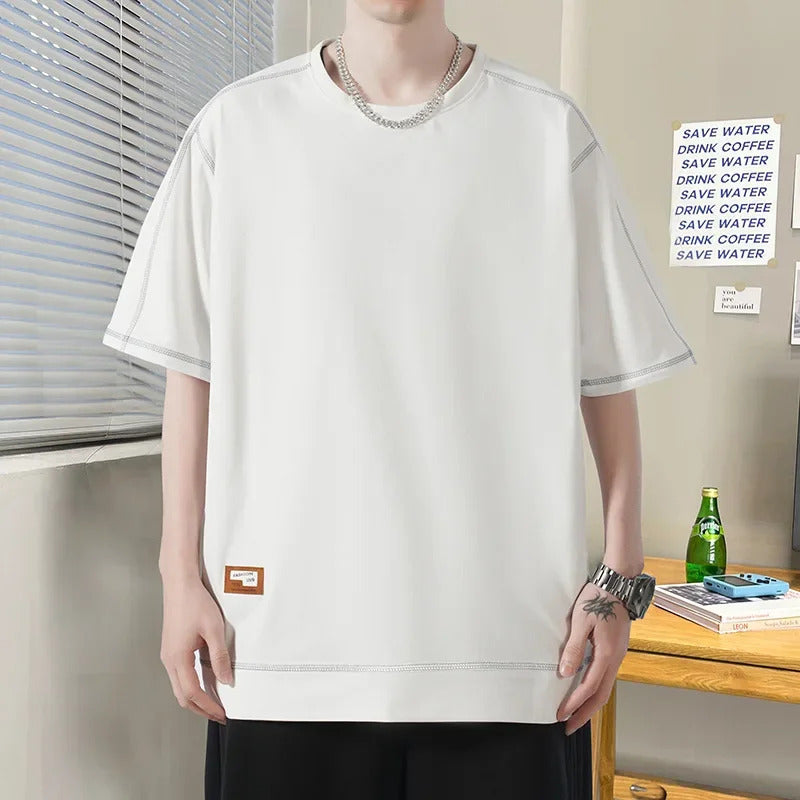 T恤男2024 New Men's T-Shirt Short Sleeves Loose Fit Half Sleeve Summer Trendy Brand Simple Body Contour Youth Top Serve Men
