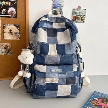 包包男Cowboy Contrasting Color Backpack 2025 New Casual Versatile Personalized Backpack Niche Design Large Capacity Student Travel Bag