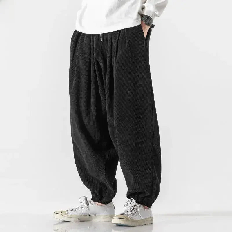 休闲裤男Loose-fit Corduroy Casual Pants For Men Trendy Bloomers Style Fat Men's Ankle-tied Trousers