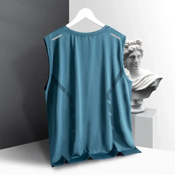 男士背心Men's Ice Silk Vest Summer Fitness Training Base Shirt Wide Shoulder Sleeveless T-shirt Quick Dry Sports Vest Comfortable Fit