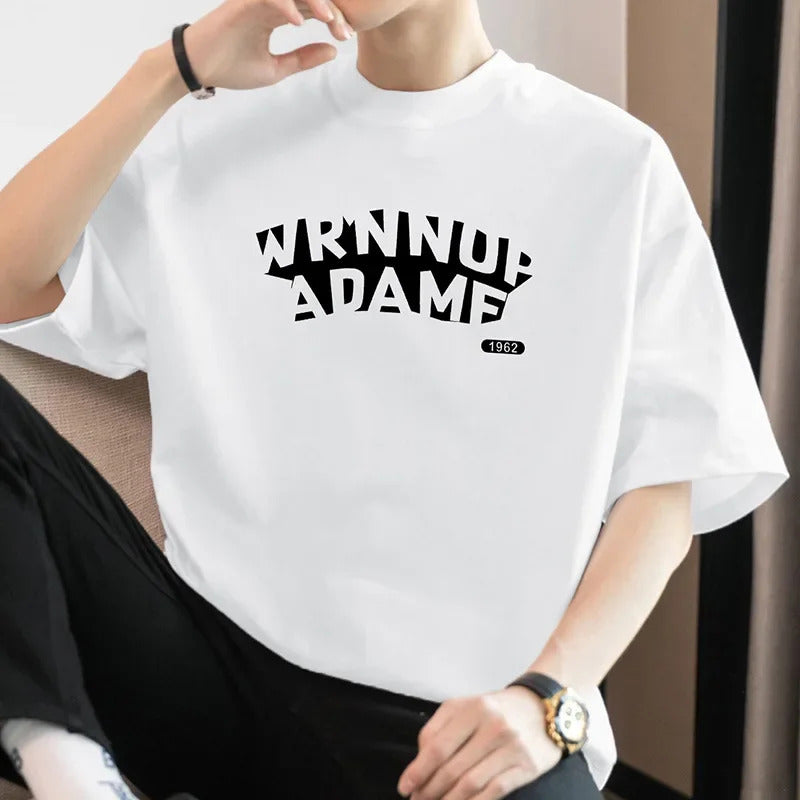 T恤男American Style Heavy Cotton T-Shirt For Men Short Sleeves Trendy Loose Fit Round Neck White Top Cotton Summer Half Sleeve