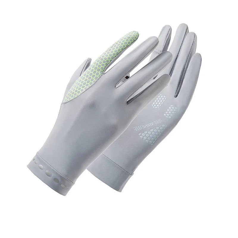 防晒手套女Summer Men Women Thin Elasticity Ice Silk Sunscreen Glove UV Sport Cycling Non Slip Driving Clamshell Touch Screen Sun Mitten M1