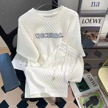 男士套装Trendy Men's Shorts Suit Cable Knit Summer Loose Fit Thin Style Cool Top Shorts Knitted Letter Printed Sleeveless Casual Wear