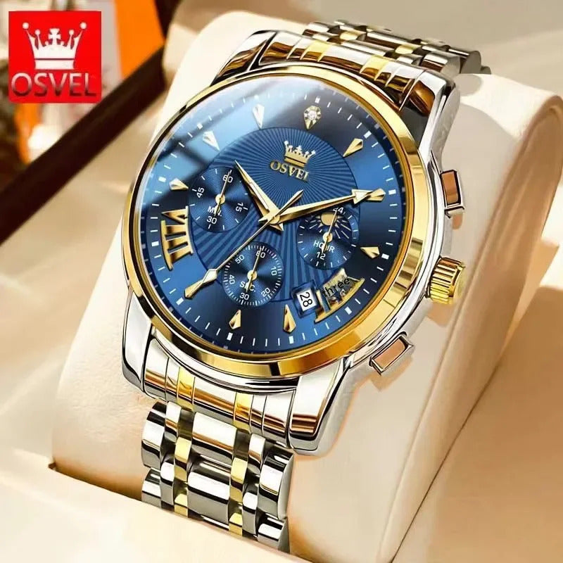 手表男Men's Business Casual Watch Mechanical Wristwatch Elegant Design Three-eye Calendar Non-mechanical Luxury Timepiece