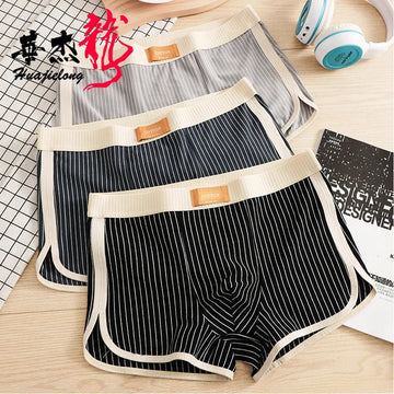 内衣男3PCS/Pack 100% Cotton Soft Underpants Men Breathable Crotch Underwear Trendy Striped Men's Panties High Elastic Waist Boxers