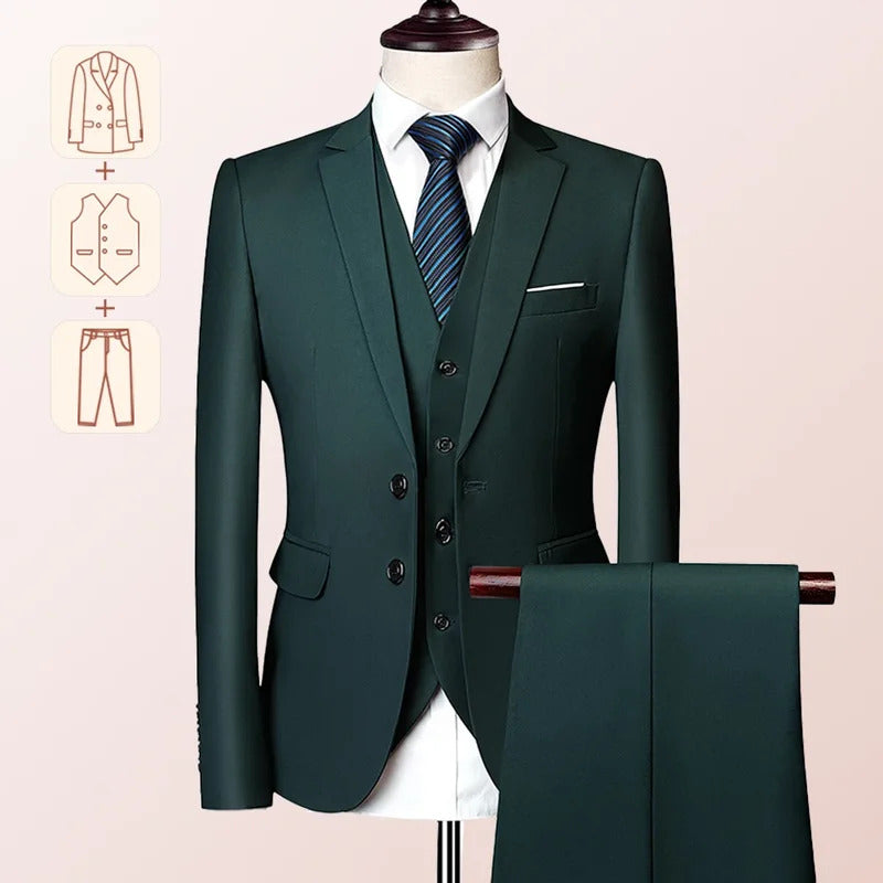 商务装男Men's Business Casual Suit for Weddings, Genuine Blazer, Vest and Pants, Big & Tall,Slim Fit Waistcoat, Dress Trousers, US Size