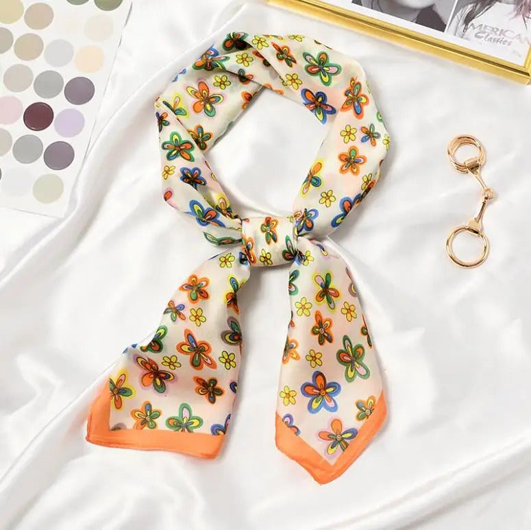 丝巾女70*70cm Colorful Flowers Print Square Scarf Women Bandana Hairband Lady Head Wraps Female Shawl Fashion Neckerchief