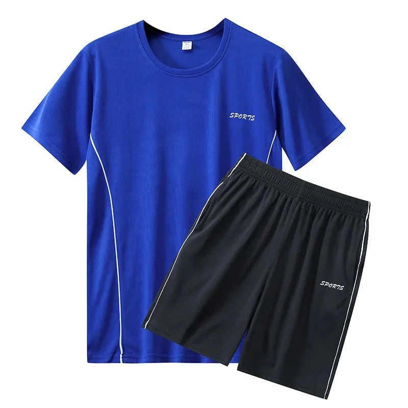 男士套装Men's Summer Fitness Sport Suit Quick-Drying Loose-Fit Casual Running T-Shirt Short Sleeves Athletic Wear