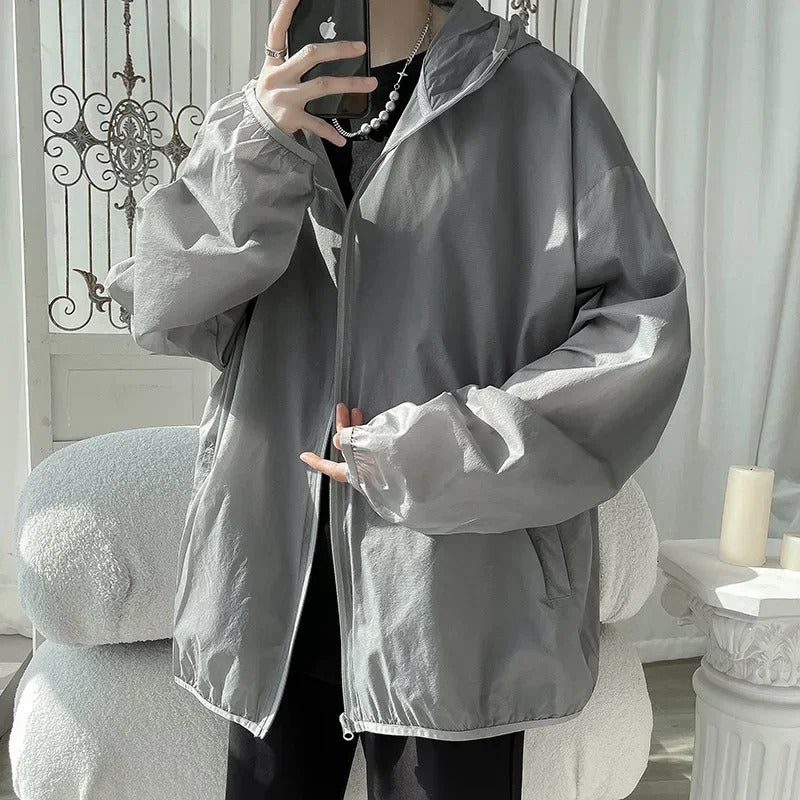 防晒衣男Men's Summer American Style High Street Sunscreen Jacket Lightweight Breathable Hooded Outdoor Clothing For Teens