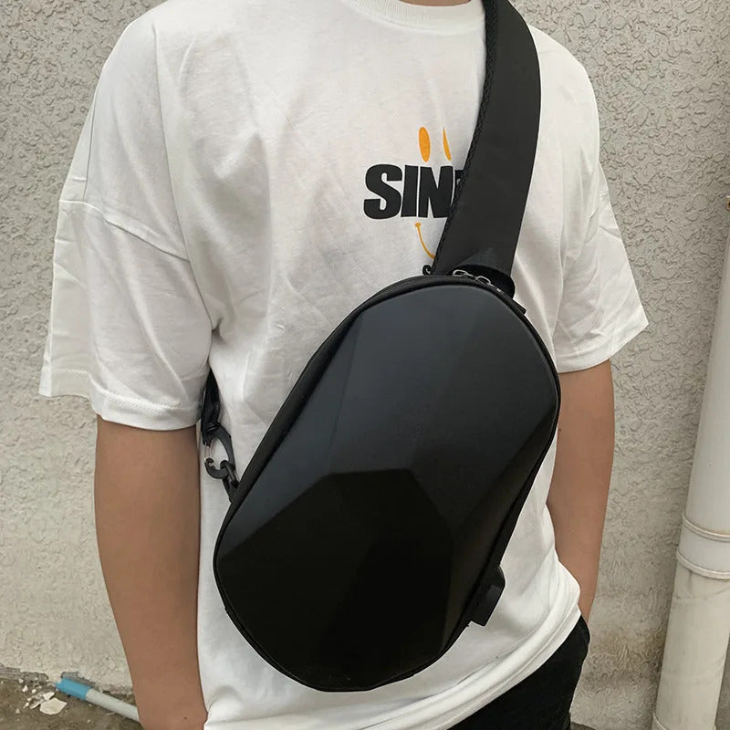 包包男Polyhedral Shaped Chest Bag For Men PVC Plastics Fashionable Casual USB Shoulder bag, Outdoor Sports Travel Crossbody bags bolso
