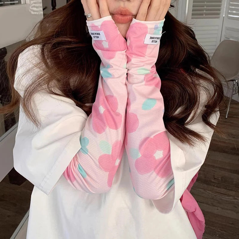 防晒冰袖女Summer Ice Silk Long Sleeves Anti-Sunburn Arm Cover Men Women Cuff New Cool Hand Sleeves Anti-UV Cycling Arm Sleeve Fingerless