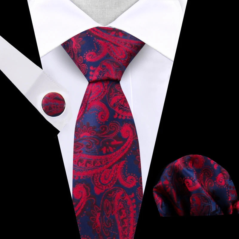 领带男Business Tie For Men Set Necktie Cufflink Classic Handkerchief Suit For Wedding High Quality Stripe Tie Set Formal Gravata Gift