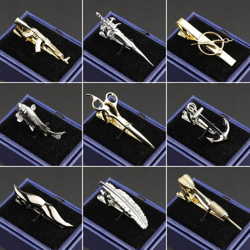 领带男Chrome Stainless Tie Clips For Business Men Scissors Sword Gun Car Shape Metal High-end Laser Engraving Bar Clasp Tie Pin Gifts