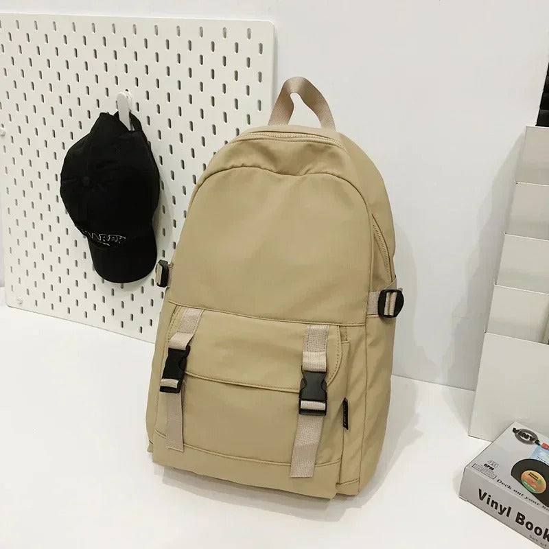包包男Versatile Nylon Zipper Backpack Zipper Casual Solid Color Soft 2025 Large Capacity Interior Zipper Pocket Simple Schoolbag