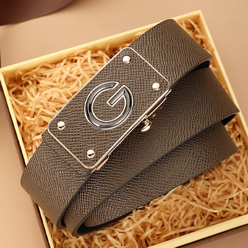 腰带Men's Belt Fashionable Simple Automatic Buckle Leather Male Belt for Men Casual Business