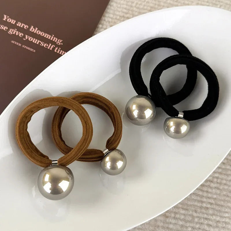 发饰Fashion Large Imitation Pearl Champagne Color High Elastic Traceless Head Rope Headbands for Woman Girls Hair Ties Rubber Bands