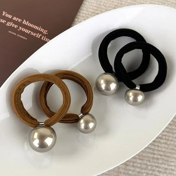 发饰Fashion Large Imitation Pearl Champagne Color High Elastic Traceless Head Rope Headbands for Woman Girls Hair Ties Rubber Bands