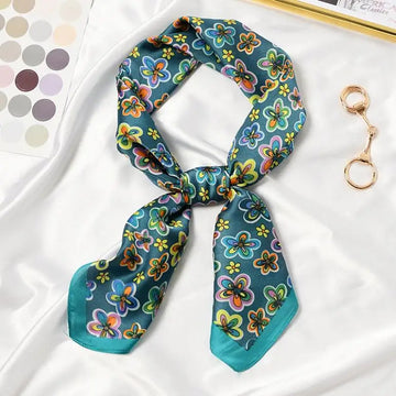 丝巾女70*70cm Colorful Flowers Print Square Scarf Women Bandana Hairband Lady Head Wraps Female Shawl Fashion Neckerchief