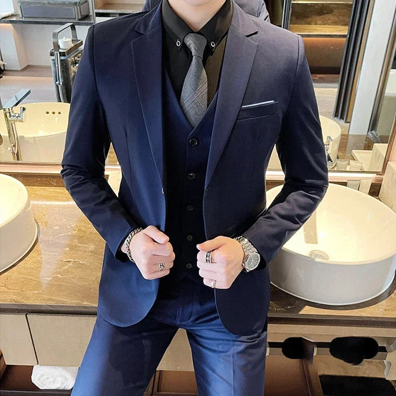 礼服男Jakcet Vest Pants / Boutique Fashion Solid Color Men's Formal Business Office Suit Male Casual Slim Suit Groom Wedding Dress