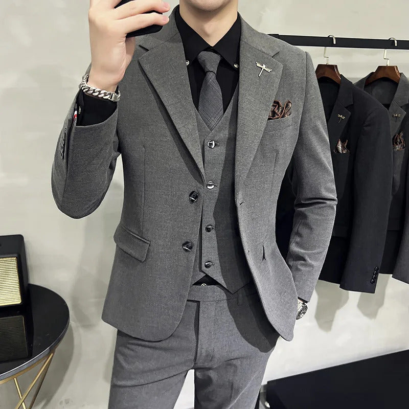 商务装男Jacket Vest Pants High End Brand Boutique Solid Color Mens Casual business office Suit Groom Wedding Dress Party Blazer Trousers
