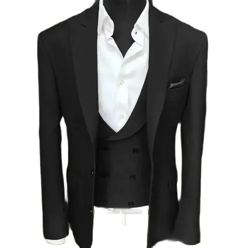 礼服男Elegant Black Suits for Men Slim Fit 3 Piece Jacket Pants Vest Costume Luxury Blazer Single Breasted Peak Lapel Wedding Full Set