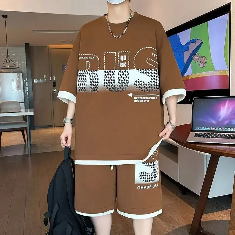男士套装Men's Sportswear Suit Summer Short Sleeves T-shirt Basketball Jersey Casual Shorts 2-piece Set Korean Trendy Fashion