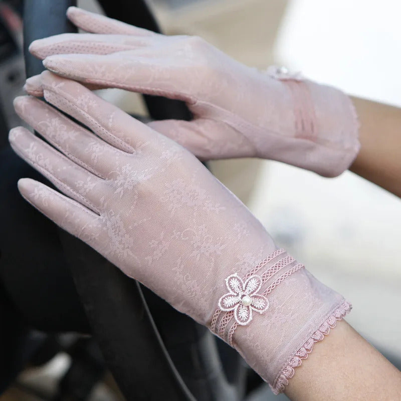防晒手套女Sexy Spring Summer Women Autumn UV Sunscreen Short  Sun Gloves Fashion Ice Silk Lace Driving Of Thin Touch Screen Gloves G06F