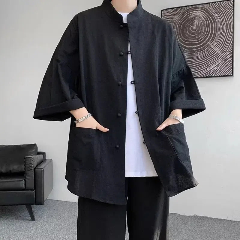 衬衫男New Chinese Style Plus Size Casual Men's Cotton Linen Short Sleeve Shirt Thin Top Jacket For Summer CASUAL Scene