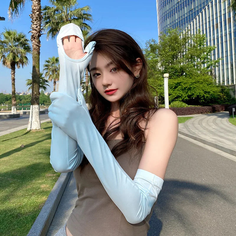 防晒冰袖女Summer Loose Sunscreen Driving Ice Silk Sun-protective Sleeve Long Length UV Protection Sleeve Outdoor Cycling Glove Ice Sleeve