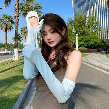 防晒冰袖女Summer Loose Sunscreen Driving Ice Silk Sun-protective Sleeve Long Length UV Protection Sleeve Outdoor Cycling Glove Ice Sleeve