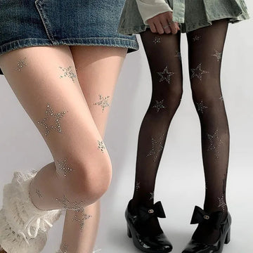 丝袜Y2k Star Print Pantyhose for Women Girl Sexy Bow Star Diamond JK Lolita Stockings Arbitrary Cuts Pantyhose Underwear Stockings