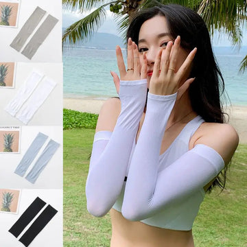 防晒冰袖女Ultra-thin Arm Sleeves For Women Spring Summer Sun Protection Ice Sleeve Elastic Long Hand Cover Cycling Sports Arm Sleeve