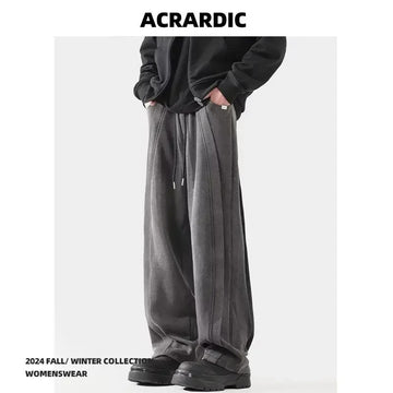 牛仔裤男American Style Vintage Men's Loose-Fit Straight-Leg Casual Pants Trendy Brand Irregular Design Bell Bottoms Washing Denim Pants