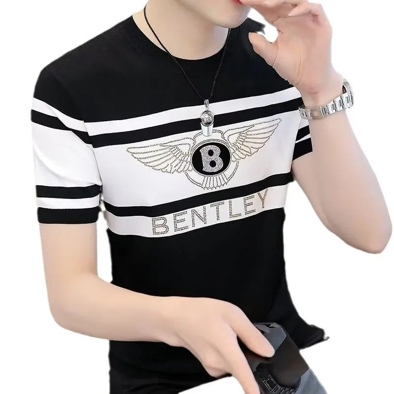 T恤男Fashionable Trendy Brand Men's Half Sleeve T-Shirt Street Art Style Base Layer Top Round Neck Youth Casual Shirt For Spring Summ