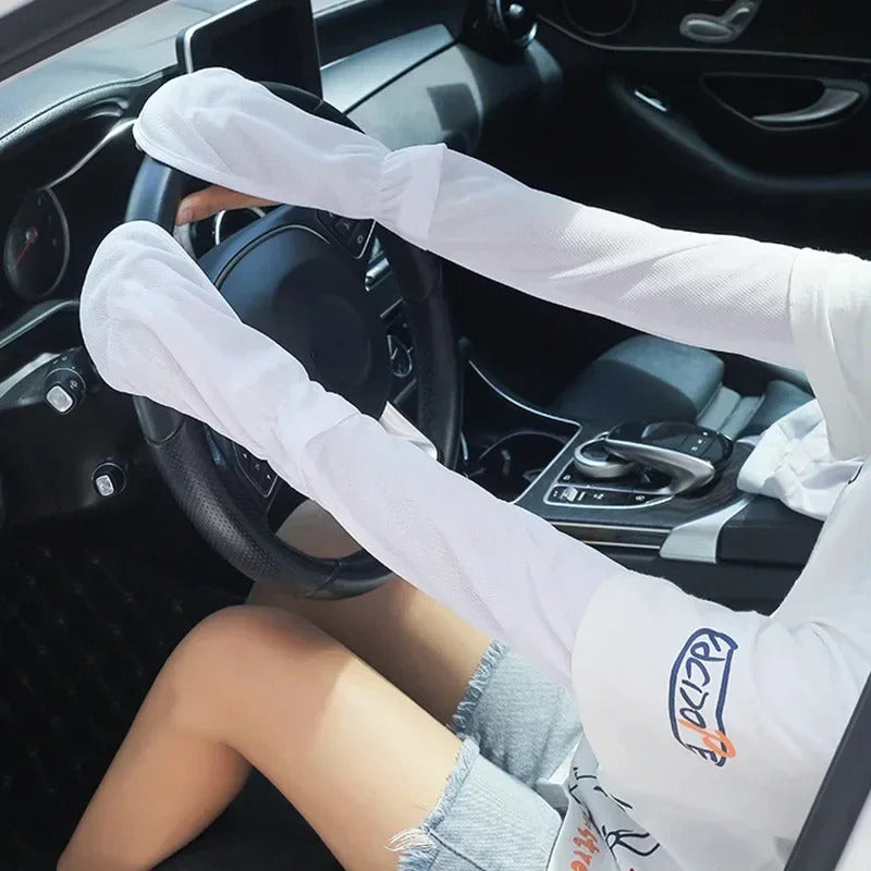 防晒冰袖女Large Size Ice Long Anti-sunburn Sleeve Gloves Summer Driving Summer Sun Protection Arm Sleeve Loose Breathable Guard UV Outdoor