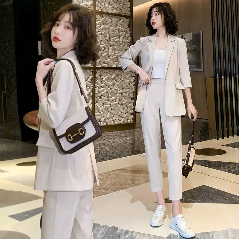 商务装女2024 Fashion Suit Jacket Two Piece Sets for Women Green Women's Blazer and Pants Suits Set 2 Elegant Pieces Fall Outfits Autumn