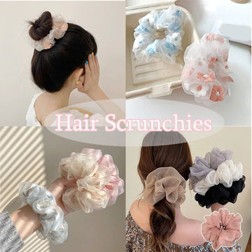 发饰Thin Chiffon Scrunchies Hair Rope Solid Color Organza Hair Scrunchies Ponytail Holder Chiffon Elastic Hair Band Hair Accessories