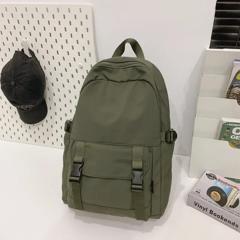 包包男Versatile Nylon Zipper Backpack Zipper Casual Solid Color Soft 2025 Large Capacity Interior Zipper Pocket Simple Schoolbag