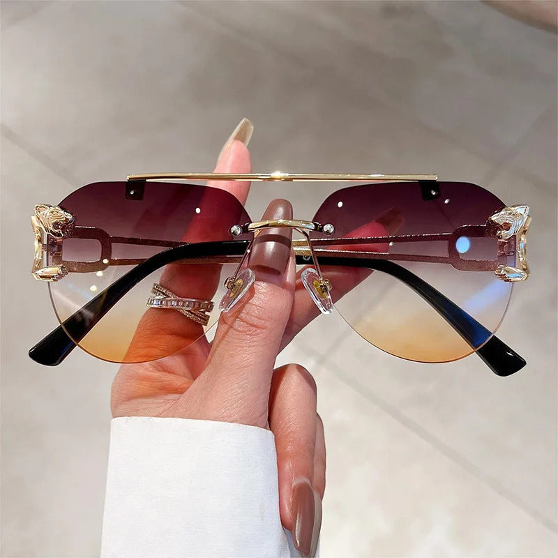 太阳镜男New Borderless Leopard Head Sunglasses Women Brand Designer Fashion Sun Glasses Men's Outdoor Driving Eyewear UV400 Gafas De Sol