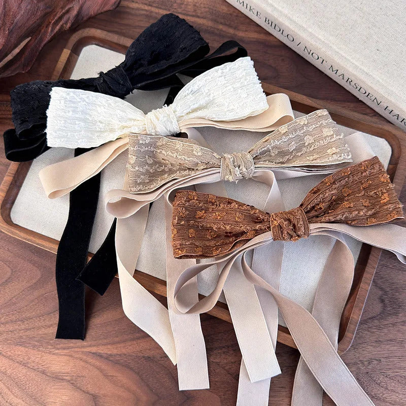 发饰Hepburn Wind Bow Streamer Hairpins Spring Clips for Women Girls Vintage Elegant Hair Clip Barrettes Fashion Hair Accessories New