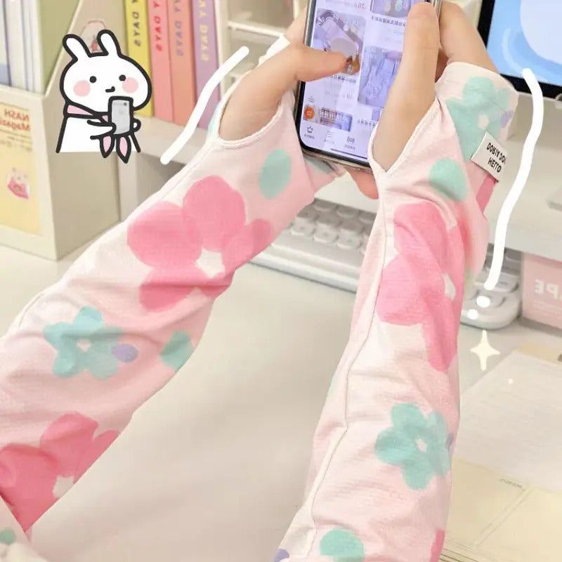 防晒冰袖女2024 Flower Ice Sleeve Sun Protection Sleeves Anti-sunburn Sleeve Breathable Outdoor Cycling Sleeve Sunscreen Arm Sleeves Woman