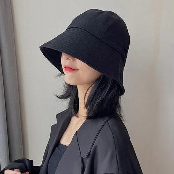 帽子女Summer Spring Black Women Bucket Hat Casual Cotton Solid Color Panama Cap Outdoor Beach Visor Sun Hats Lady Girl Fisherman Cap