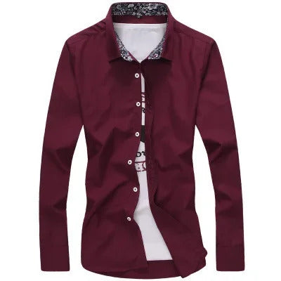 衬衫男Autumn New Style Korean Version Long Sleeve Shirt Men Lapel Slimming Casual Shirt Solid Color Chinese Style Shirt
