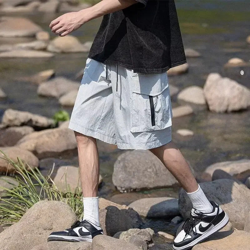 短裤男Loose Fit Men's Workwear Shorts Summer New Style Thin Quick Dry Outdoor Functional Fleece Casual Five-Quarter Length Pants