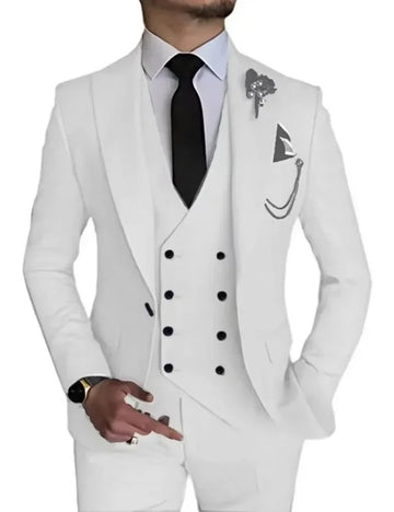 礼服男Luxury Men's Suit Customized Single Button Business Suit 3-piece Jacket Vest Pants Wedding Groom Tuxedo Elegant High Quality
