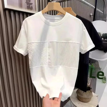 T恤男Trendy Summer Men's Short Sleeve T-Shirt Irregular Splicing Patchwork Half Sleeve Top Pure Cotton Crew Neck T-Shirt