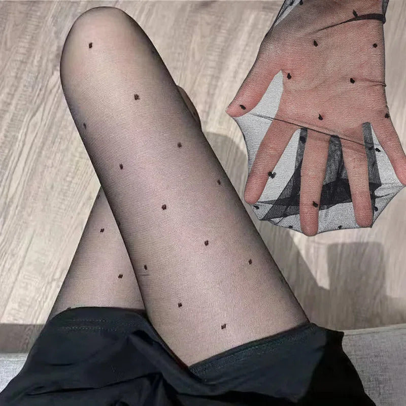 丝袜Dot Butterfly Printed Women's Tights Black High Waist Elastic Pantyhose Ultra-Thin Translucent Sexy Leggings Anti-hook Silk Sock