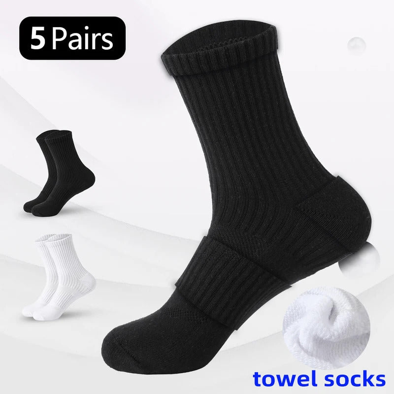 5 pairs Men Socks cotton long Socks Breathable Basketball Sports Cycling Socks Moisture Wicking Towel Sox Sports Running Socks男士袜子